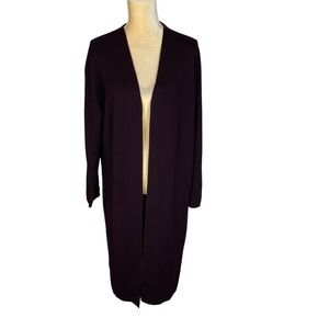 Lord & Taylor Deep Purple‎ Italian Merino Wool Open-front Cardigan Size Large